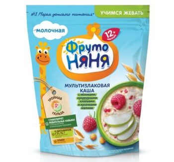 Каша ФрутоНяня мультизлаковая молочная яблоко, кукурузные хлопья, малина 12мес