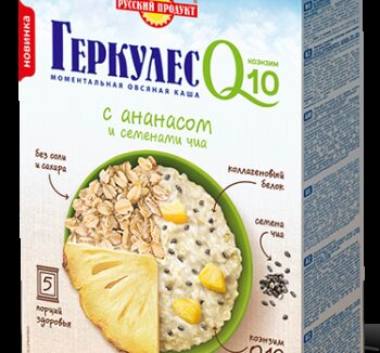 Каша овсяная Русский продукт Q10 с ананасом и семенами чиа быстрого приготовления 250 г